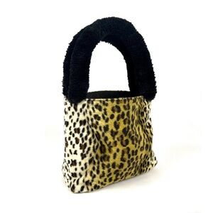 Vintage 1990’s Esprit Leopard Faux Fur Top Handle Mini Clutch Handbag
